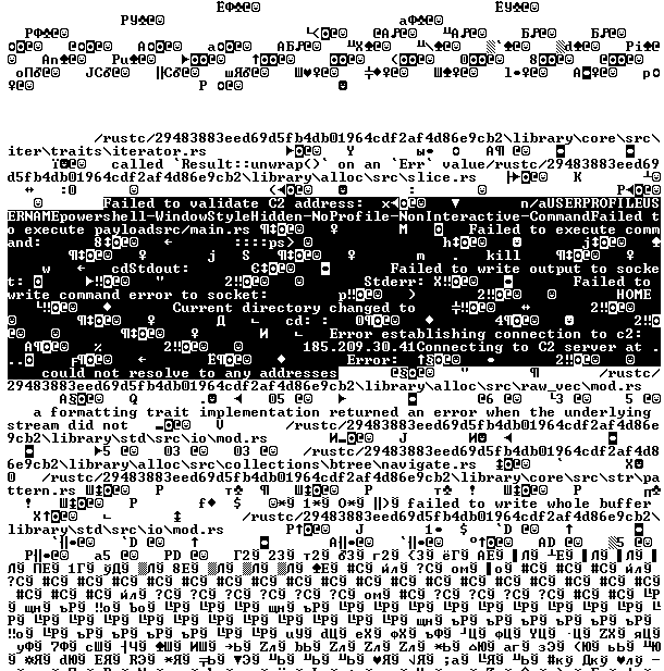 Strings used by main routine of Tomiris Rust ReverseShell